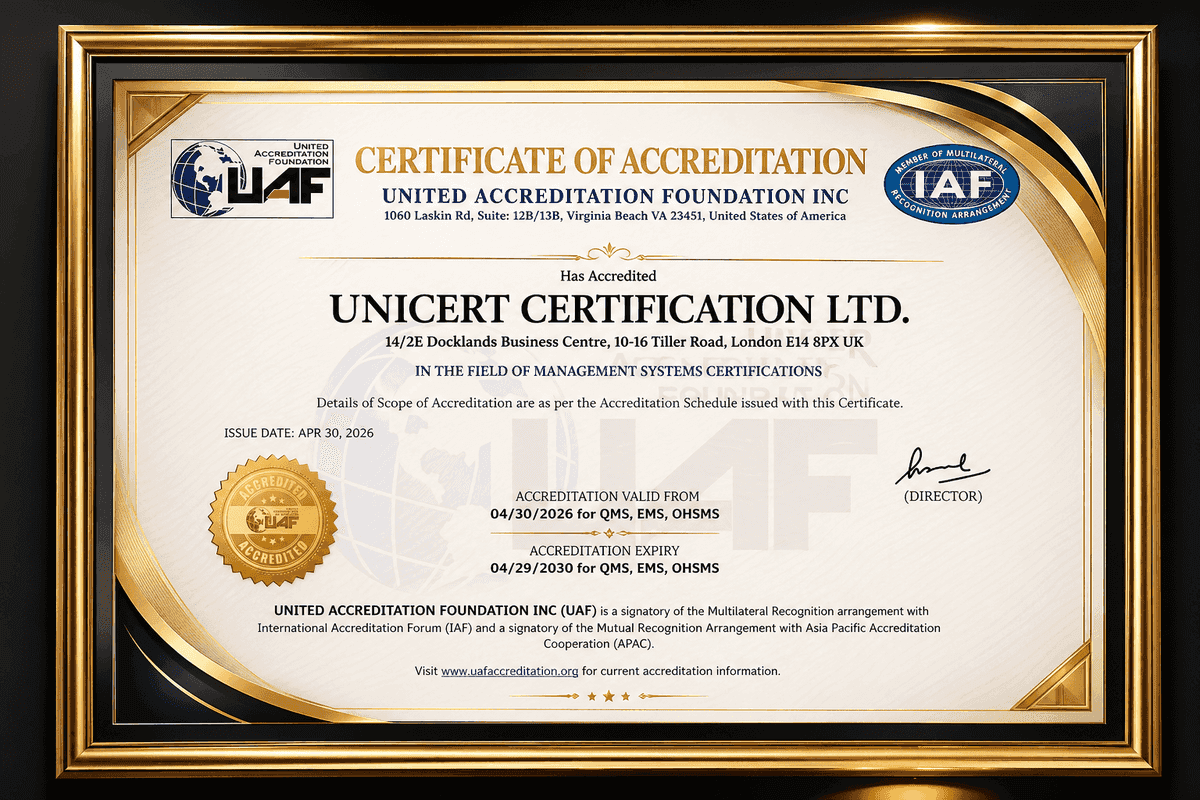 UAF Certificate of Accreditation issued to Unicert Certification Ltd.